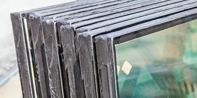 A close up of the window frame of a house