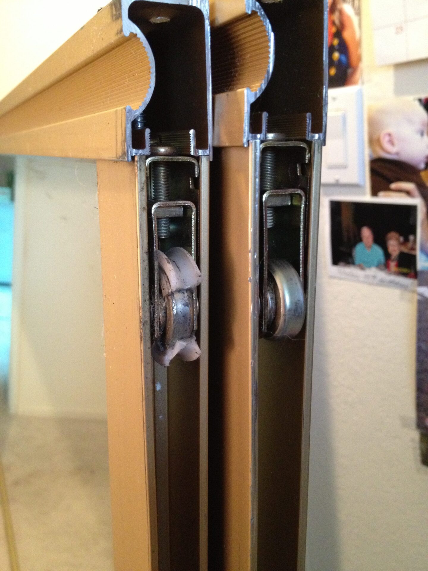 A pair of doors with the handles open.