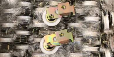 A pair of wheels with a metal frame on top.