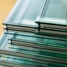 A stack of glass windows with no one inside.